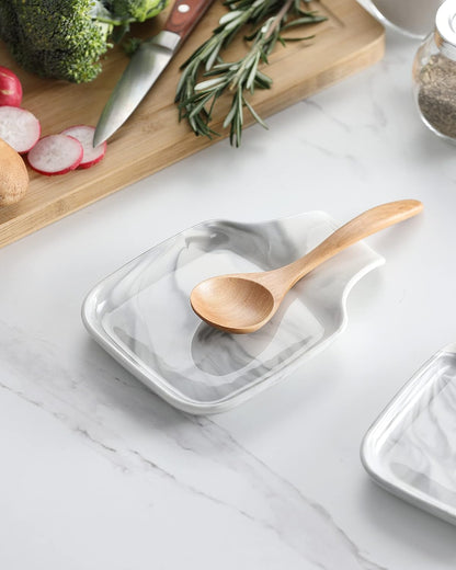 6.9 Inch Large Spoon Rest, Porcelain Stove Top Spoon Holder, White | For Spoons, Spatulas, Tongs, Stackable Design, Space Saving Storage, Dishwasher Safe, Easy to Clean Porcelain