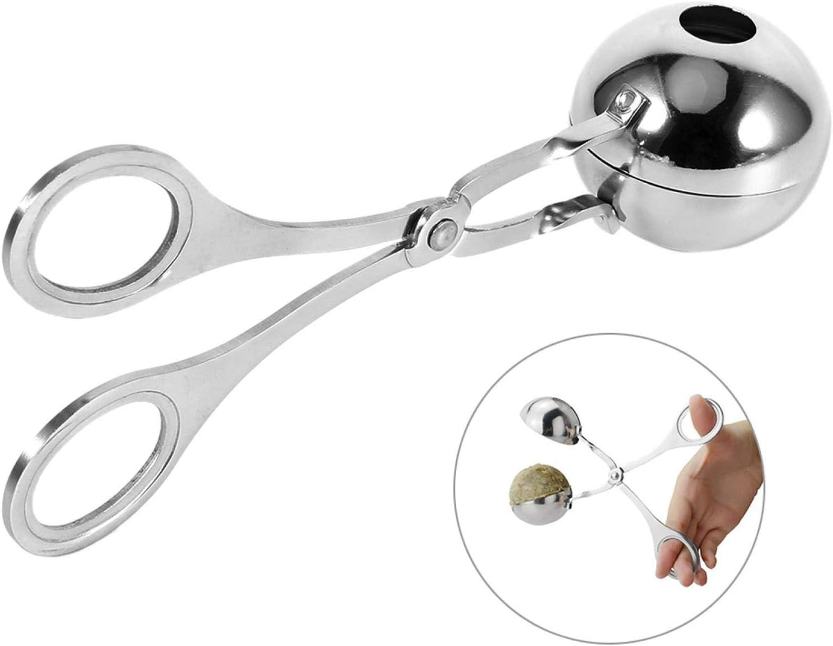 Stainless Steel Meat Baller Tong, None-Stick Cake Scooper Cookie Dough Meatball Molder Scoop Melon Ball Maker Silver 6.34 * 2.72in