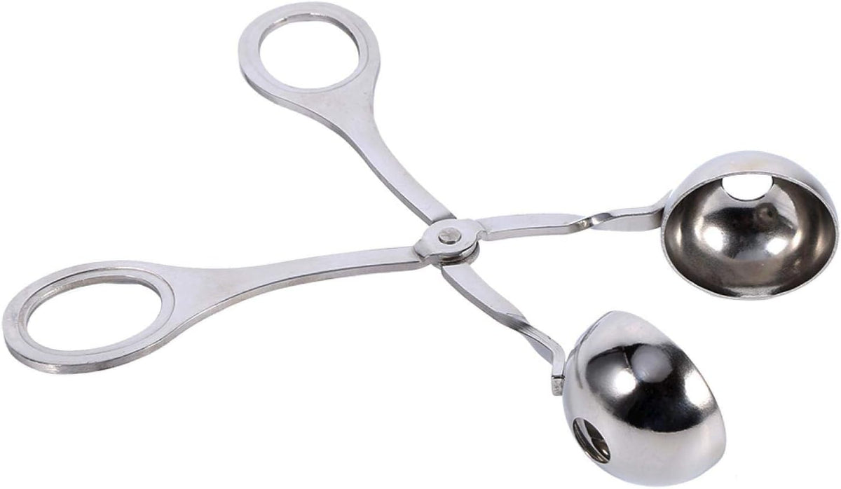 Stainless Steel Meat Baller Tong, None-Stick Cake Scooper Cookie Dough Meatball Molder Scoop Melon Ball Maker Silver 6.34 * 2.72in