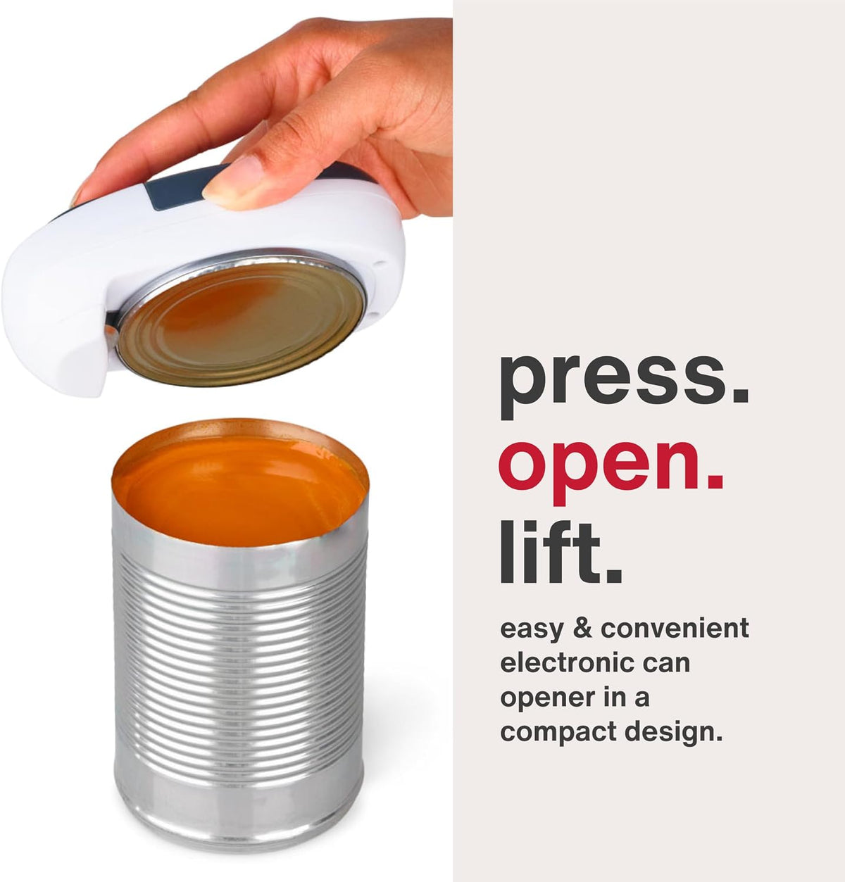 EasiCan Electric Can Opener – One-Touch Automatic Tin Opener with Magnet for Safe Lid Removal – Compact, Hands-Free Design for All Can Sizes – Battery Operated, Easy to Use and Store