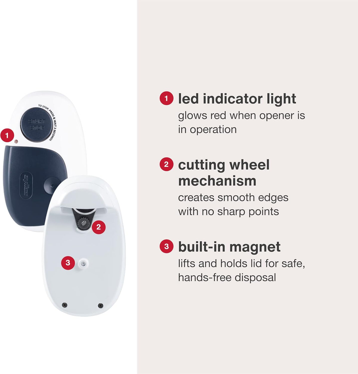 EasiCan Electric Can Opener – One-Touch Automatic Tin Opener with Magnet for Safe Lid Removal – Compact, Hands-Free Design for All Can Sizes – Battery Operated, Easy to Use and Store