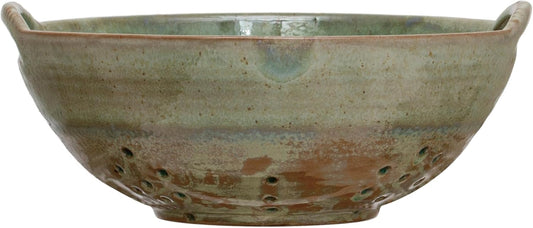 Stoneware Berry Bowl with Handles, Aqua Reactive Glaze