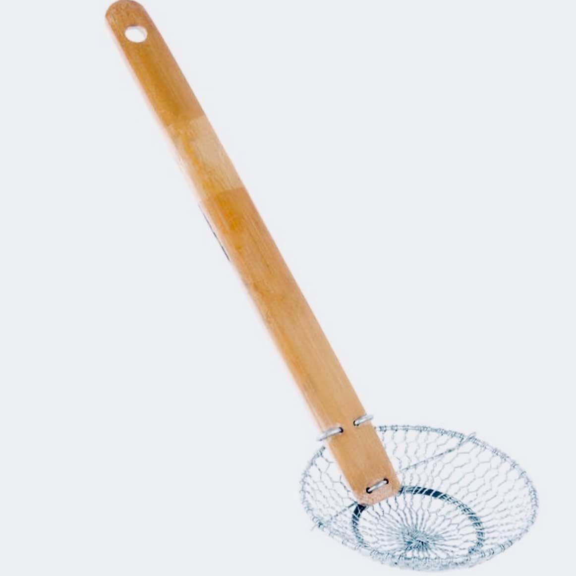 8-Inch Galvanized Steel Spider Strainer – Fine Mesh Skimmer with Natural Bamboo Handle for Cooking & Frying Ideal for Home & Professional Kitchens