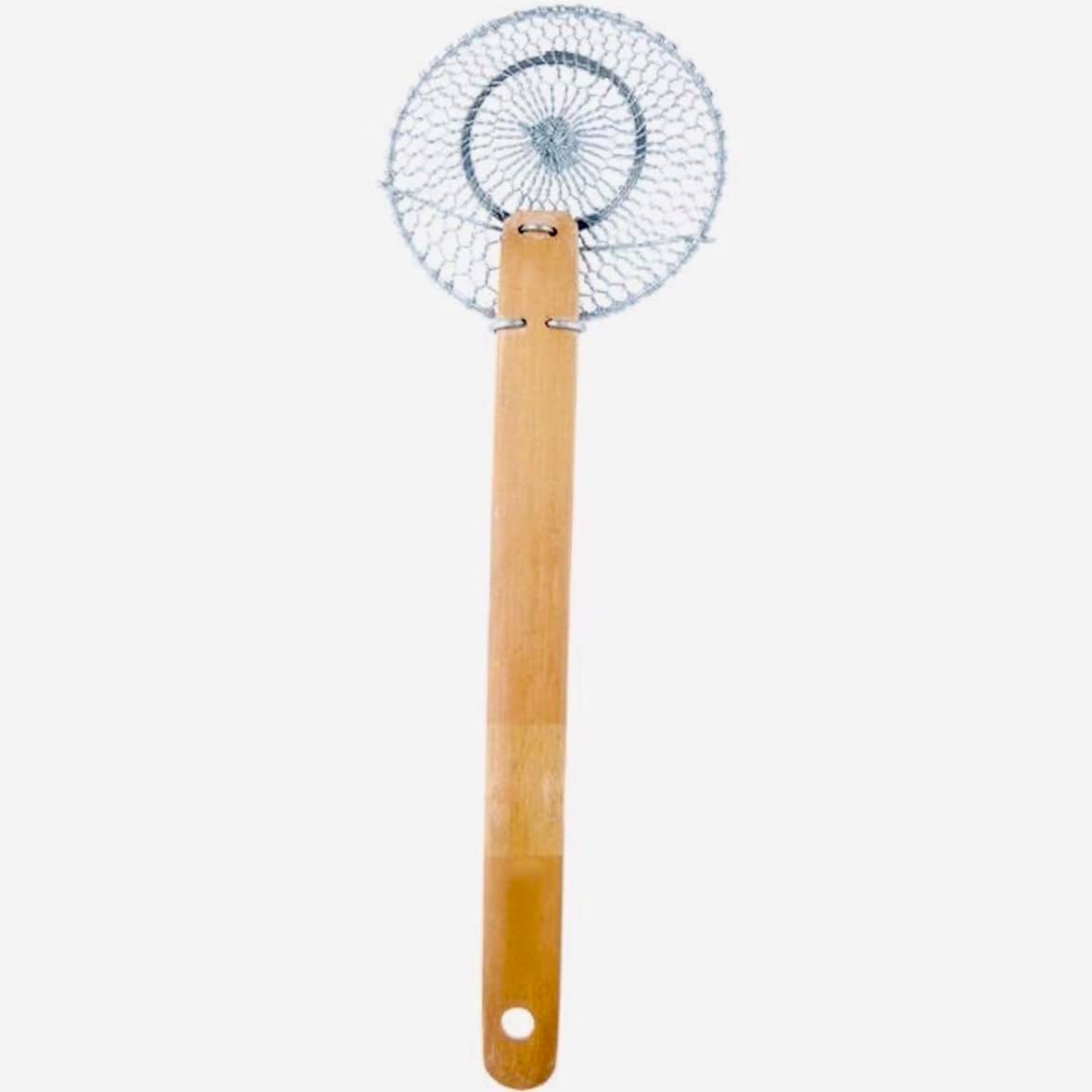 8-Inch Galvanized Steel Spider Strainer – Fine Mesh Skimmer with Natural Bamboo Handle for Cooking & Frying Ideal for Home & Professional Kitchens