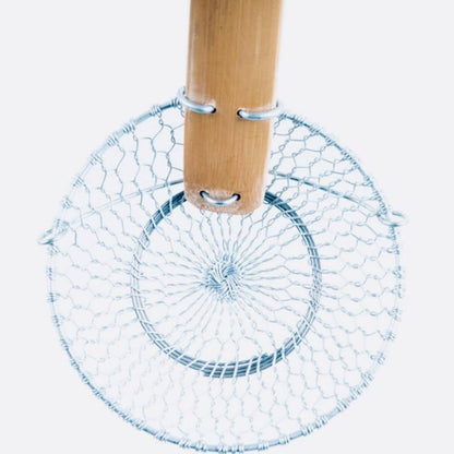 8-Inch Galvanized Steel Spider Strainer – Fine Mesh Skimmer with Natural Bamboo Handle for Cooking & Frying Ideal for Home & Professional Kitchens