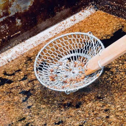 8-Inch Galvanized Steel Spider Strainer – Fine Mesh Skimmer with Natural Bamboo Handle for Cooking & Frying Ideal for Home & Professional Kitchens