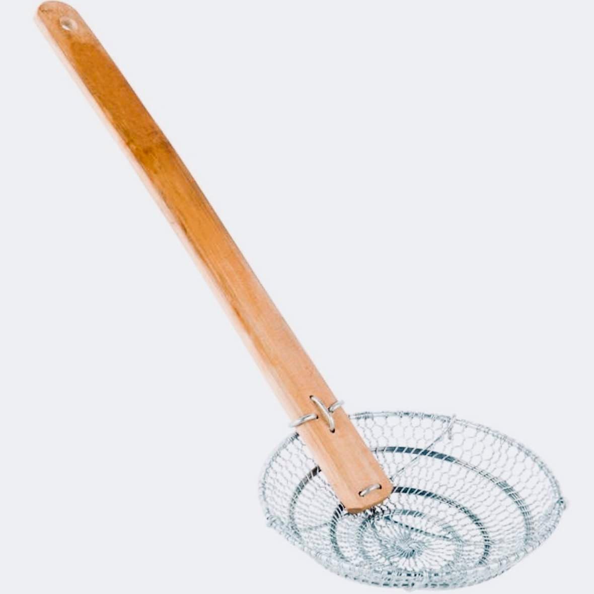 8-Inch Galvanized Steel Spider Strainer – Fine Mesh Skimmer with Natural Bamboo Handle for Cooking & Frying Ideal for Home & Professional Kitchens