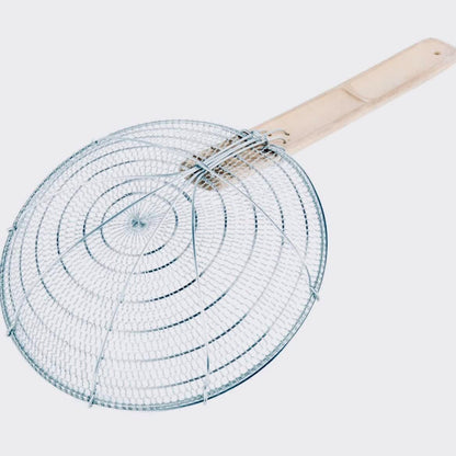 8-Inch Galvanized Steel Spider Strainer – Fine Mesh Skimmer with Natural Bamboo Handle for Cooking & Frying Ideal for Home & Professional Kitchens
