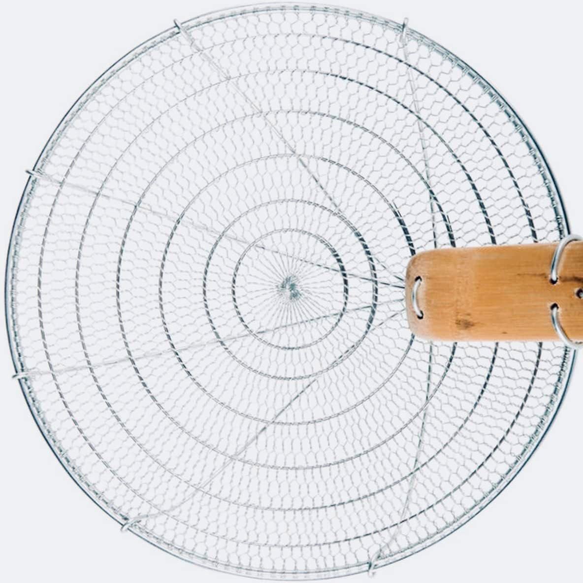 8-Inch Galvanized Steel Spider Strainer – Fine Mesh Skimmer with Natural Bamboo Handle for Cooking & Frying Ideal for Home & Professional Kitchens