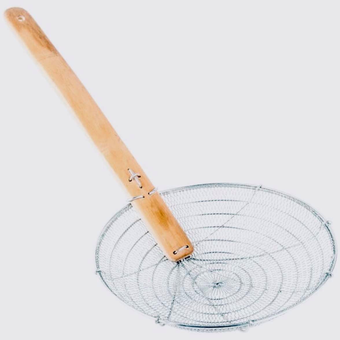 8-Inch Galvanized Steel Spider Strainer – Fine Mesh Skimmer with Natural Bamboo Handle for Cooking & Frying Ideal for Home & Professional Kitchens