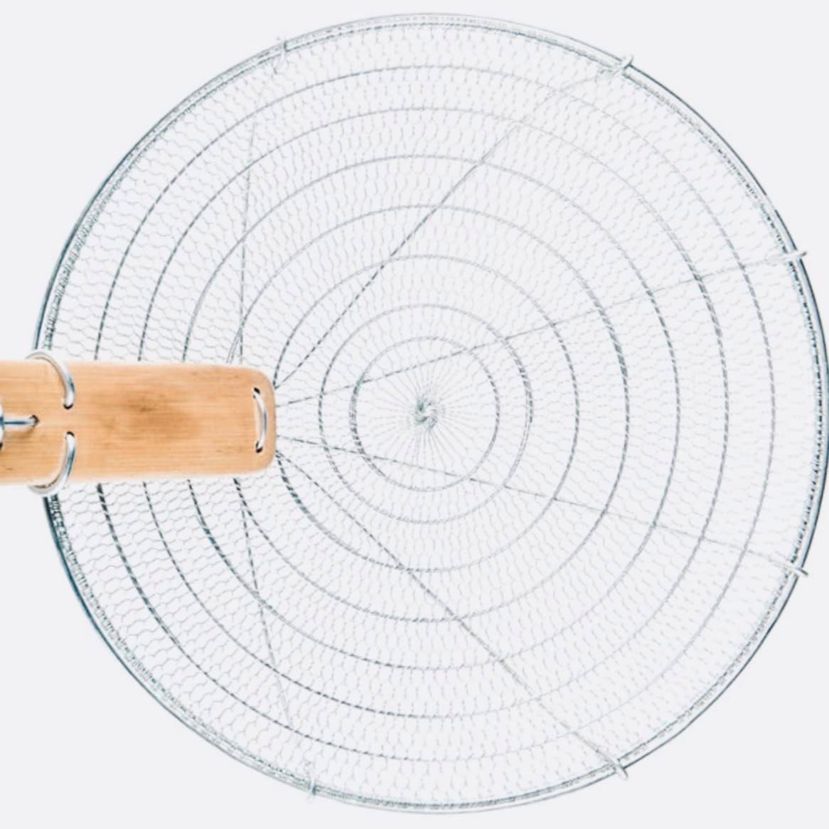 8-Inch Galvanized Steel Spider Strainer – Fine Mesh Skimmer with Natural Bamboo Handle for Cooking & Frying Ideal for Home & Professional Kitchens