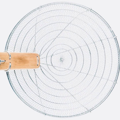 8-Inch Galvanized Steel Spider Strainer – Fine Mesh Skimmer with Natural Bamboo Handle for Cooking & Frying Ideal for Home & Professional Kitchens