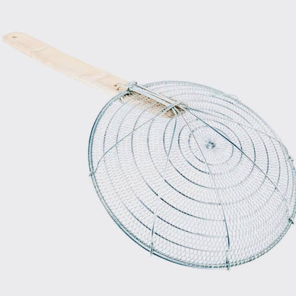 8-Inch Galvanized Steel Spider Strainer – Fine Mesh Skimmer with Natural Bamboo Handle for Cooking & Frying Ideal for Home & Professional Kitchens