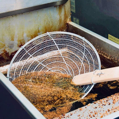 8-Inch Galvanized Steel Spider Strainer – Fine Mesh Skimmer with Natural Bamboo Handle for Cooking & Frying Ideal for Home & Professional Kitchens