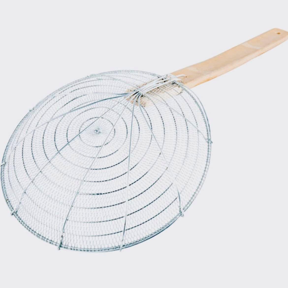 8-Inch Galvanized Steel Spider Strainer – Fine Mesh Skimmer with Natural Bamboo Handle for Cooking & Frying Ideal for Home & Professional Kitchens