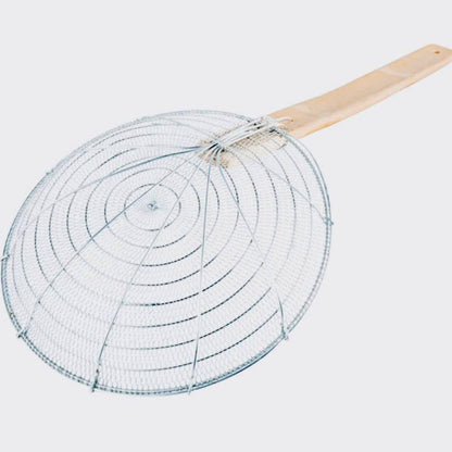 8-Inch Galvanized Steel Spider Strainer – Fine Mesh Skimmer with Natural Bamboo Handle for Cooking & Frying Ideal for Home & Professional Kitchens