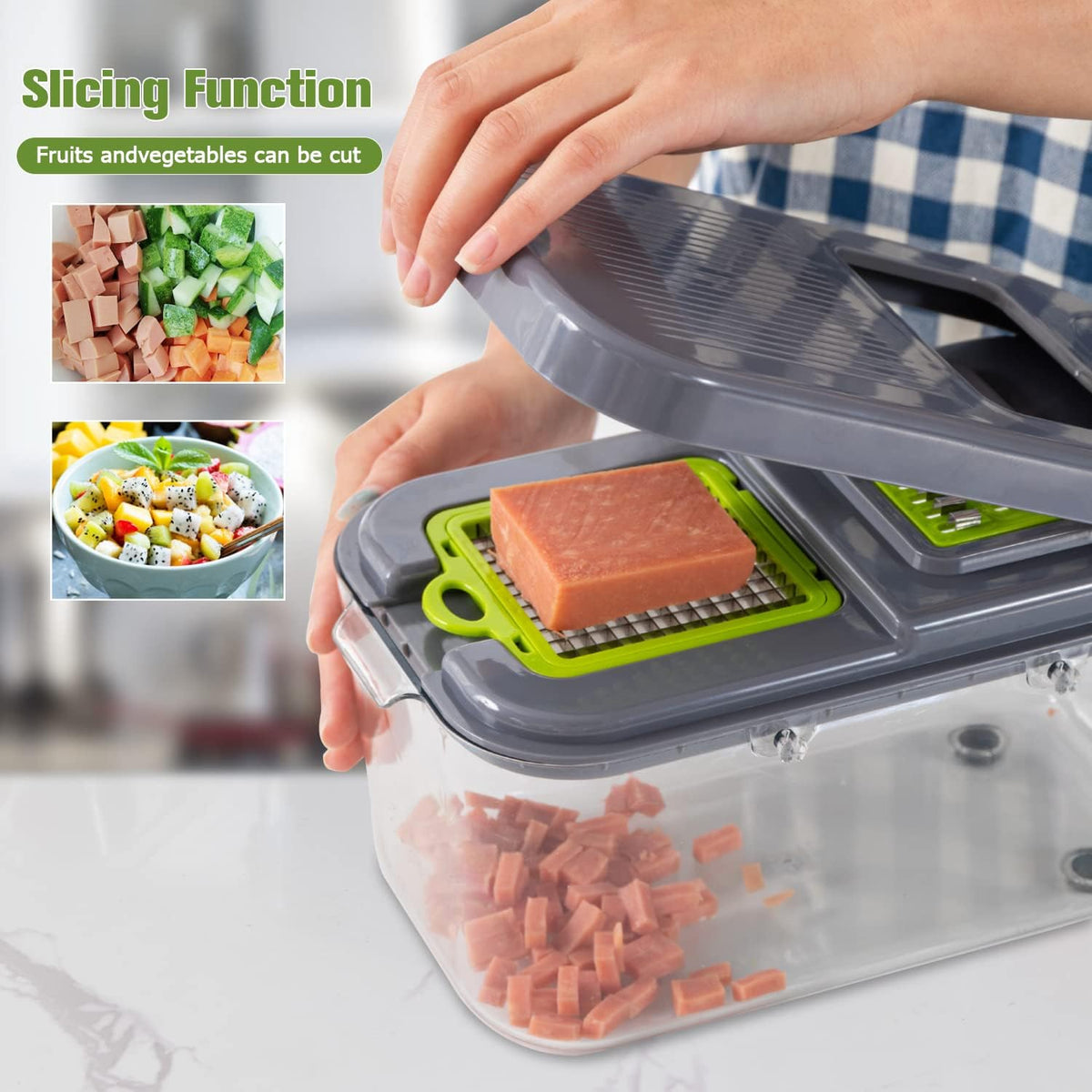 New 2022 Vegetable Dicer Onion Chopper, 22 in 1 Food, Fruits Cutter with 14 Stainless Steel Blades, Adjustable Slicer with Drain Rack Storage Container, Kitchen Gadget