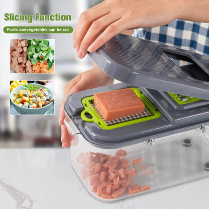 New 2022 Vegetable Dicer Onion Chopper, 22 in 1 Food, Fruits Cutter with 14 Stainless Steel Blades, Adjustable Slicer with Drain Rack Storage Container, Kitchen Gadget