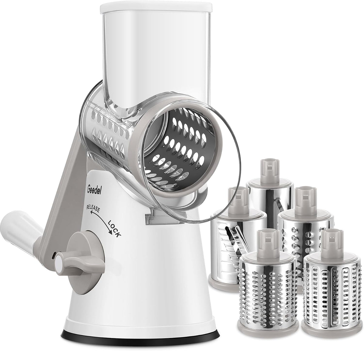 Upgraded Rotary Cheese Grater, 5 in 1 Cheese Shredder Veggie Slicer