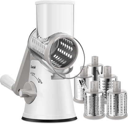 Upgraded Rotary Cheese Grater, 5 in 1 Cheese Shredder Veggie Slicer
