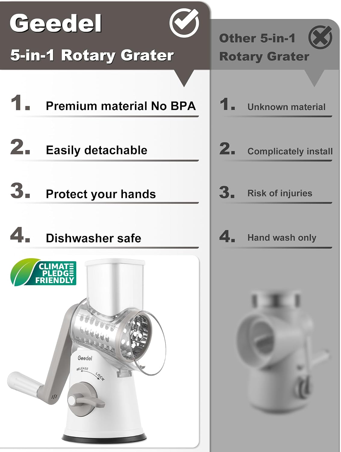 Upgraded Rotary Cheese Grater, 5 in 1 Cheese Shredder Veggie Slicer