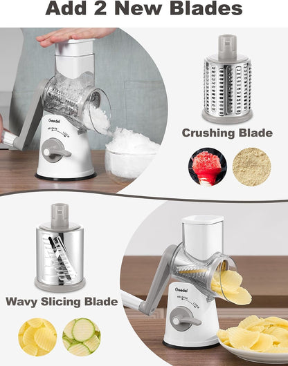 Upgraded Rotary Cheese Grater, 5 in 1 Cheese Shredder Veggie Slicer