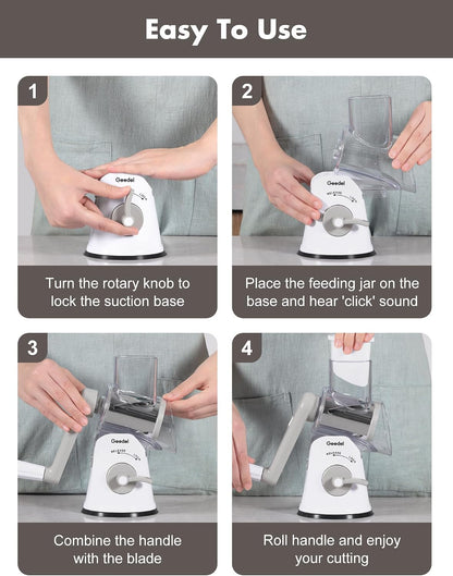 Upgraded Rotary Cheese Grater, 5 in 1 Cheese Shredder Veggie Slicer