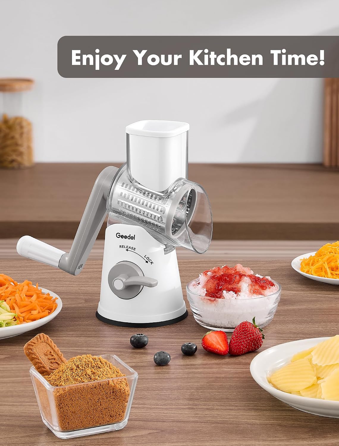 Upgraded Rotary Cheese Grater, 5 in 1 Cheese Shredder Veggie Slicer