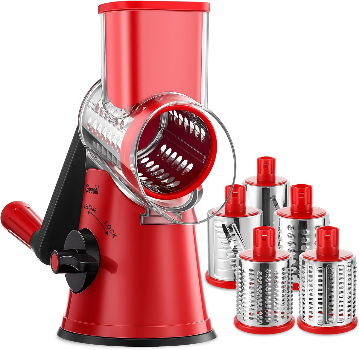 Upgraded Rotary Cheese Grater, 5 in 1 Cheese Shredder Veggie Slicer
