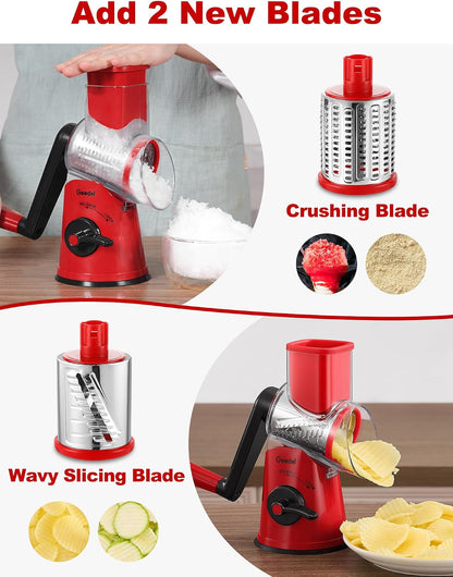 Upgraded Rotary Cheese Grater, 5 in 1 Cheese Shredder Veggie Slicer