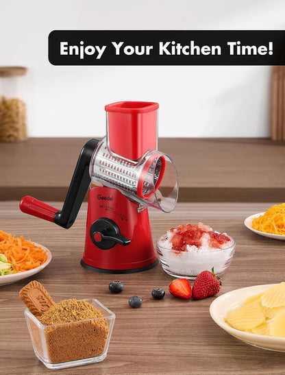 Upgraded Rotary Cheese Grater, 5 in 1 Cheese Shredder Veggie Slicer