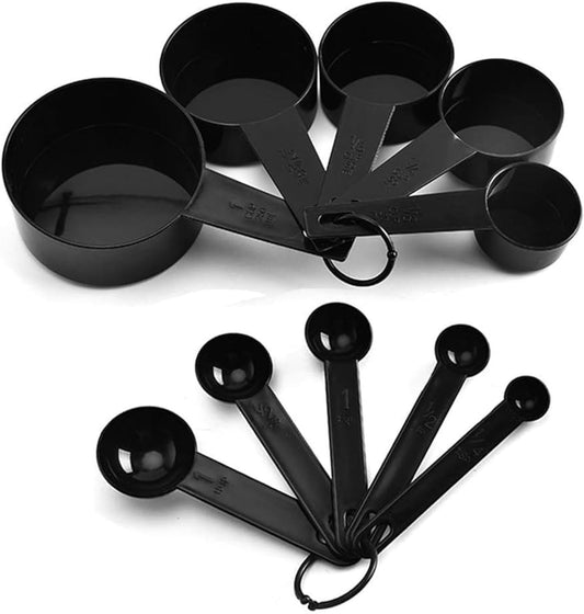 Measuring Cups and Spoons Set of 10, Stackable Plastic Measuring Cups and Spoons for Drying and Liquid Ingredients, Cooking and Baking