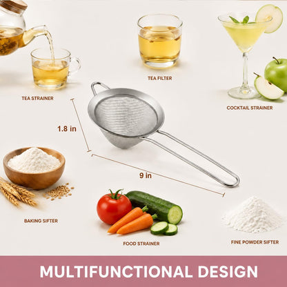 Fine Mesh Strainer Set of 2, 3.3 Inches Stainless Steel Tea Strainer with Long Handle, Small Conical Mesh Strainers Sieve for Cocktail Coffee Food, Rust Proof & Easy to Clean (Silver)