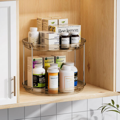 LAMU 2 Tier Lazy Susan Turntable Organizer 9.25'' Rotating Spice Rack Organization for Cabinet, Kitchen, Pantry, Countertop, Bathroom, Vanity, Medicine Cabinet Organizer, Clear