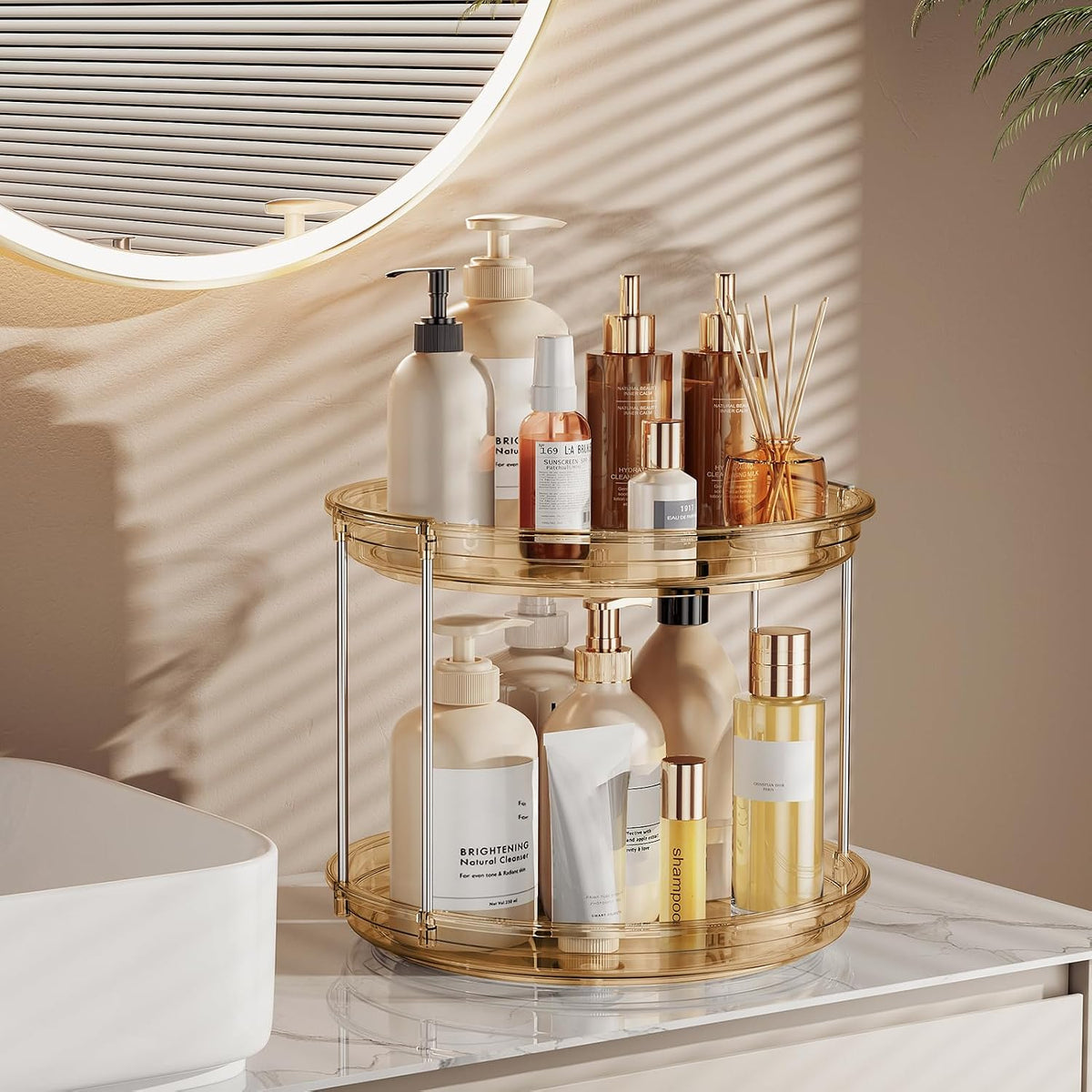 LAMU 2 Tier Lazy Susan Turntable Organizer 9.25'' Rotating Spice Rack Organization for Cabinet, Kitchen, Pantry, Countertop, Bathroom, Vanity, Medicine Cabinet Organizer, Clear