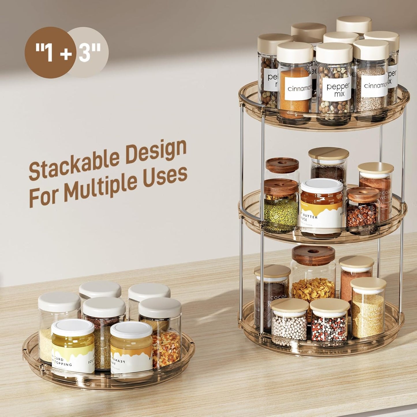 LAMU 2 Tier Lazy Susan Turntable Organizer 9.25'' Rotating Spice Rack Organization for Cabinet, Kitchen, Pantry, Countertop, Bathroom, Vanity, Medicine Cabinet Organizer, Clear