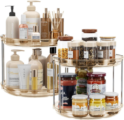 LAMU 2 Tier Lazy Susan Turntable Organizer 9.25'' Rotating Spice Rack Organization for Cabinet, Kitchen, Pantry, Countertop, Bathroom, Vanity, Medicine Cabinet Organizer, Clear