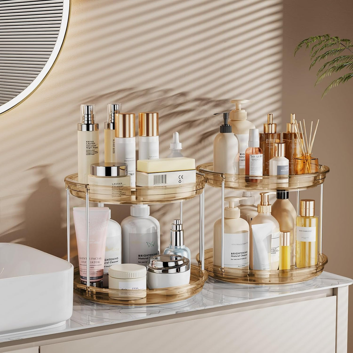 LAMU 2 Tier Lazy Susan Turntable Organizer 9.25'' Rotating Spice Rack Organization for Cabinet, Kitchen, Pantry, Countertop, Bathroom, Vanity, Medicine Cabinet Organizer, Clear
