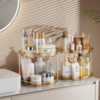 LAMU 2 Tier Lazy Susan Turntable Organizer 9.25'' Rotating Spice Rack Organization for Cabinet, Kitchen, Pantry, Countertop, Bathroom, Vanity, Medicine Cabinet Organizer, Clear