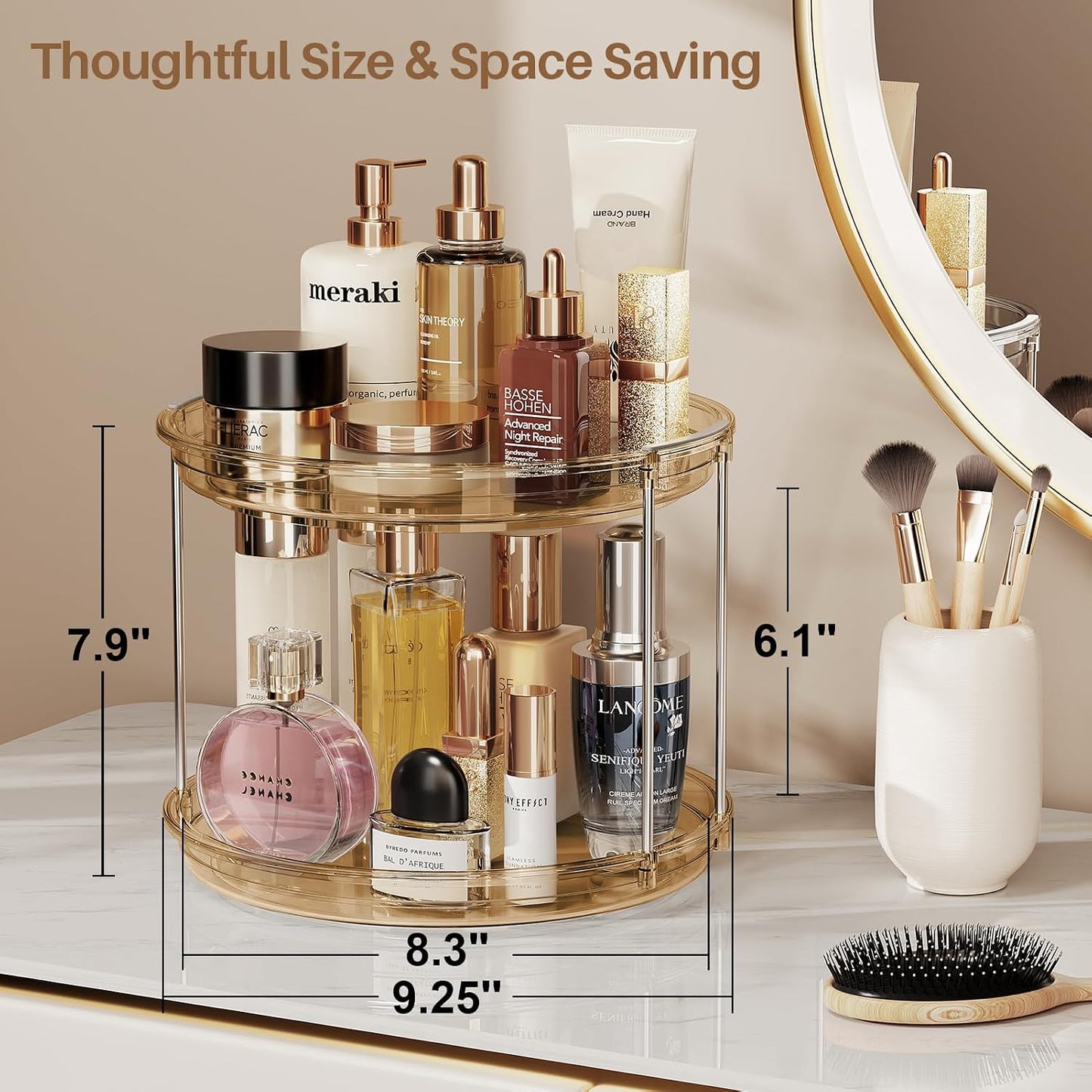 LAMU 2 Tier Lazy Susan Turntable Organizer 9.25'' Rotating Spice Rack Organization for Cabinet, Kitchen, Pantry, Countertop, Bathroom, Vanity, Medicine Cabinet Organizer, Clear