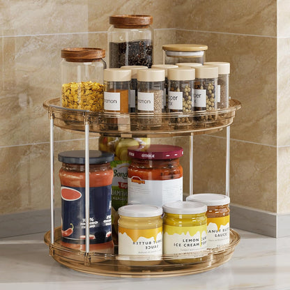 LAMU 2 Tier Lazy Susan Turntable Organizer 9.25'' Rotating Spice Rack Organization for Cabinet, Kitchen, Pantry, Countertop, Bathroom, Vanity, Medicine Cabinet Organizer, Clear