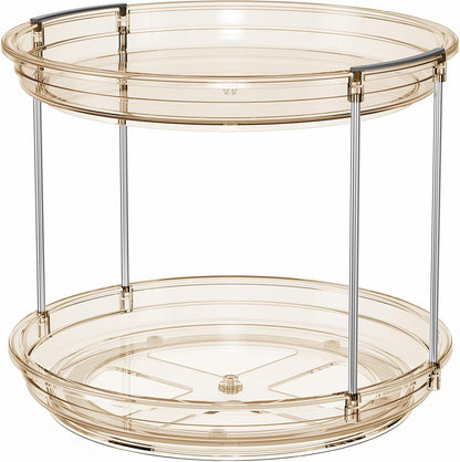 LAMU 2 Tier Lazy Susan Turntable Organizer 9.25'' Rotating Spice Rack Organization for Cabinet, Kitchen, Pantry, Countertop, Bathroom, Vanity, Medicine Cabinet Organizer, Clear