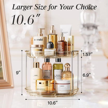 LAMU 2 Tier Lazy Susan Turntable Organizer 9.25'' Rotating Spice Rack Organization for Cabinet, Kitchen, Pantry, Countertop, Bathroom, Vanity, Medicine Cabinet Organizer, Clear