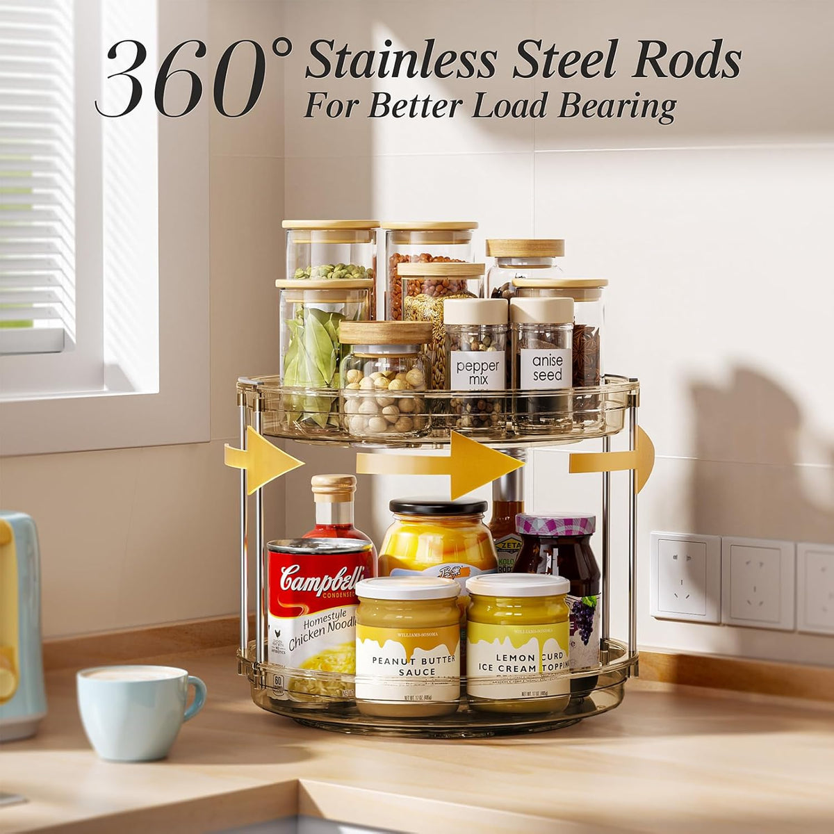 LAMU 2 Tier Lazy Susan Turntable Organizer 9.25'' Rotating Spice Rack Organization for Cabinet, Kitchen, Pantry, Countertop, Bathroom, Vanity, Medicine Cabinet Organizer, Clear