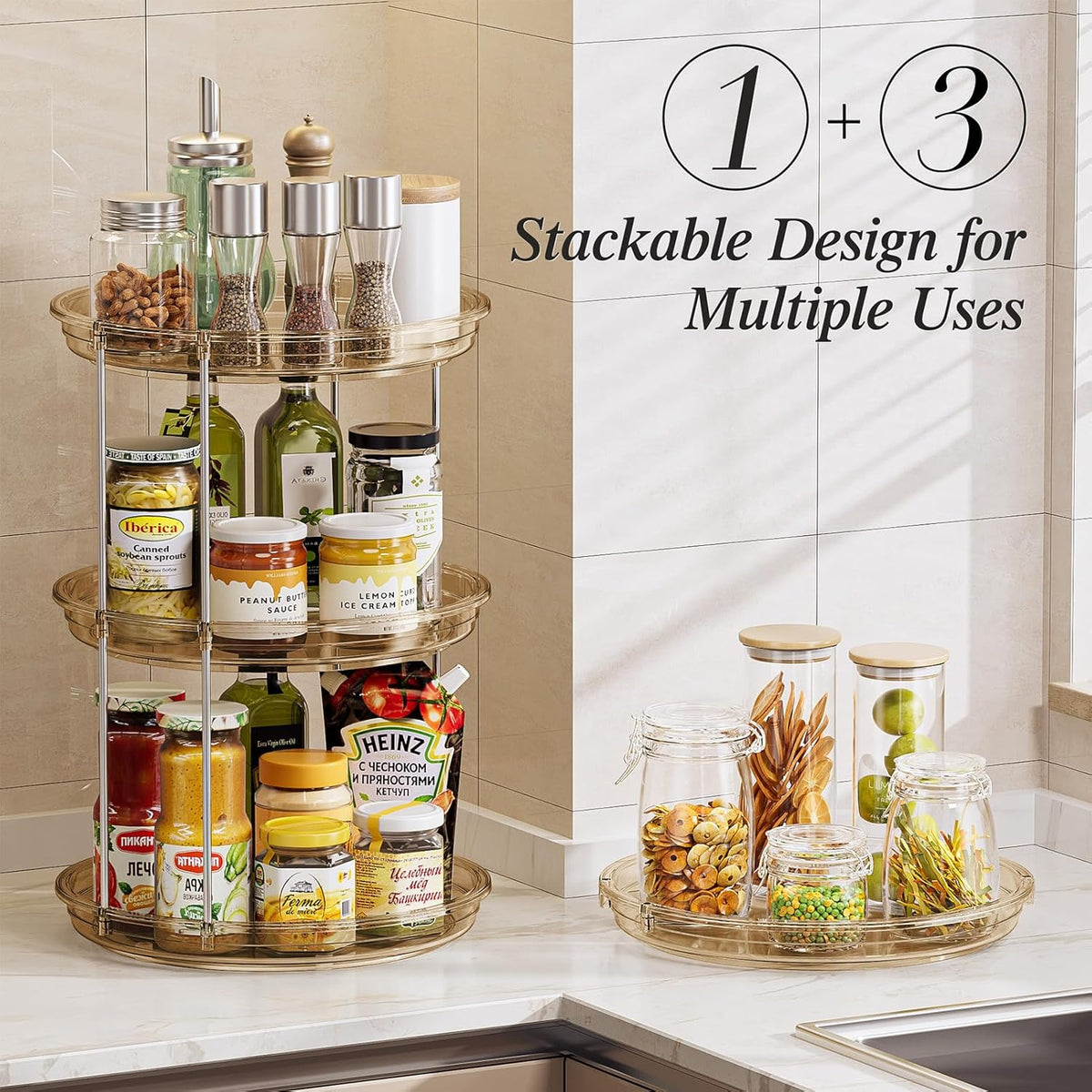 LAMU 2 Tier Lazy Susan Turntable Organizer 9.25'' Rotating Spice Rack Organization for Cabinet, Kitchen, Pantry, Countertop, Bathroom, Vanity, Medicine Cabinet Organizer, Clear