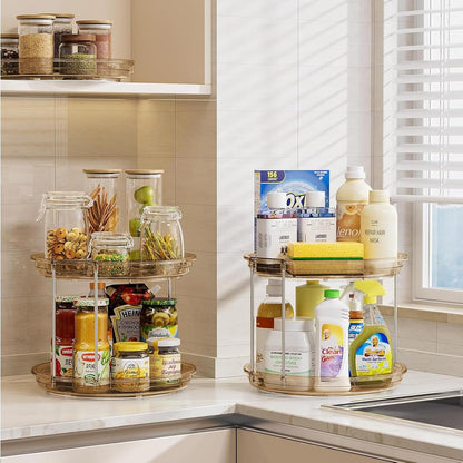 LAMU 2 Tier Lazy Susan Turntable Organizer 9.25'' Rotating Spice Rack Organization for Cabinet, Kitchen, Pantry, Countertop, Bathroom, Vanity, Medicine Cabinet Organizer, Clear