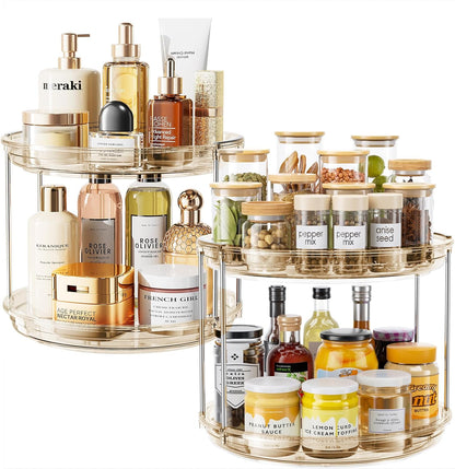 LAMU 2 Tier Lazy Susan Turntable Organizer 9.25'' Rotating Spice Rack Organization for Cabinet, Kitchen, Pantry, Countertop, Bathroom, Vanity, Medicine Cabinet Organizer, Clear