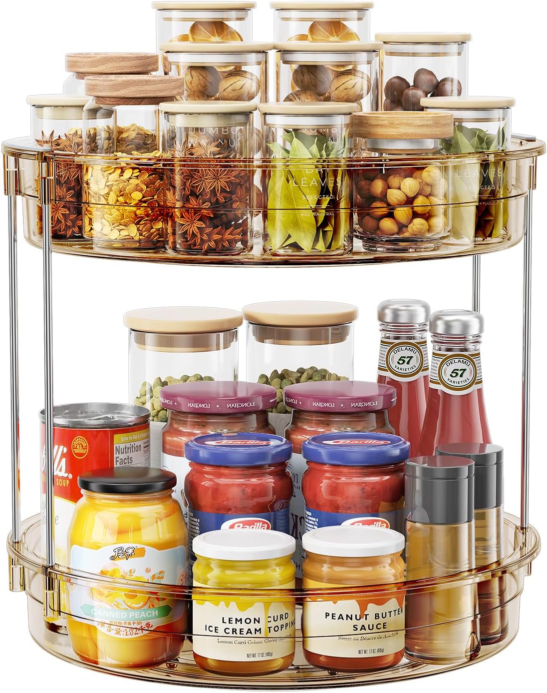 LAMU 2 Tier Lazy Susan Turntable Organizer 9.25'' Rotating Spice Rack Organization for Cabinet, Kitchen, Pantry, Countertop, Bathroom, Vanity, Medicine Cabinet Organizer, Clear