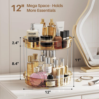 LAMU 2 Tier Lazy Susan Turntable Organizer 9.25'' Rotating Spice Rack Organization for Cabinet, Kitchen, Pantry, Countertop, Bathroom, Vanity, Medicine Cabinet Organizer, Clear
