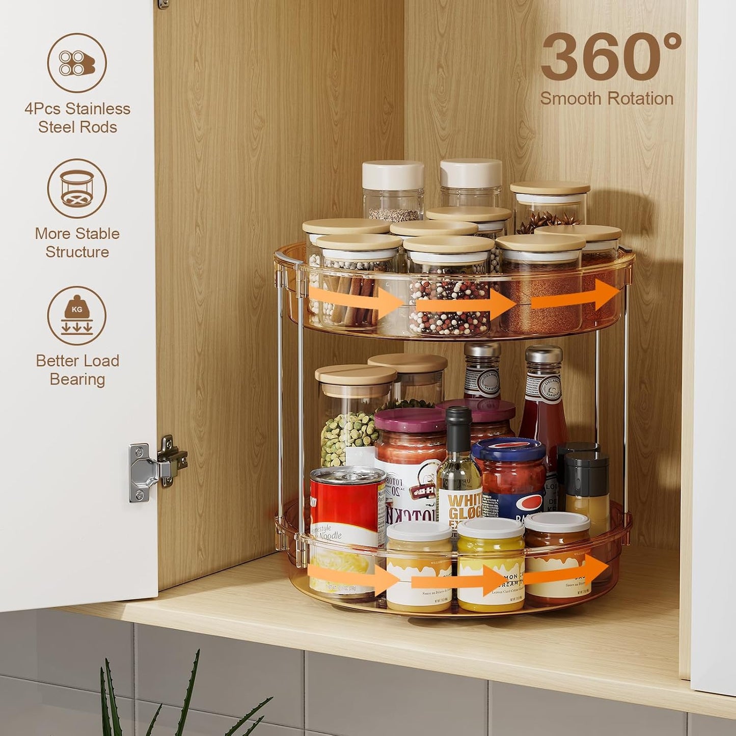 LAMU 2 Tier Lazy Susan Turntable Organizer 9.25'' Rotating Spice Rack Organization for Cabinet, Kitchen, Pantry, Countertop, Bathroom, Vanity, Medicine Cabinet Organizer, Clear